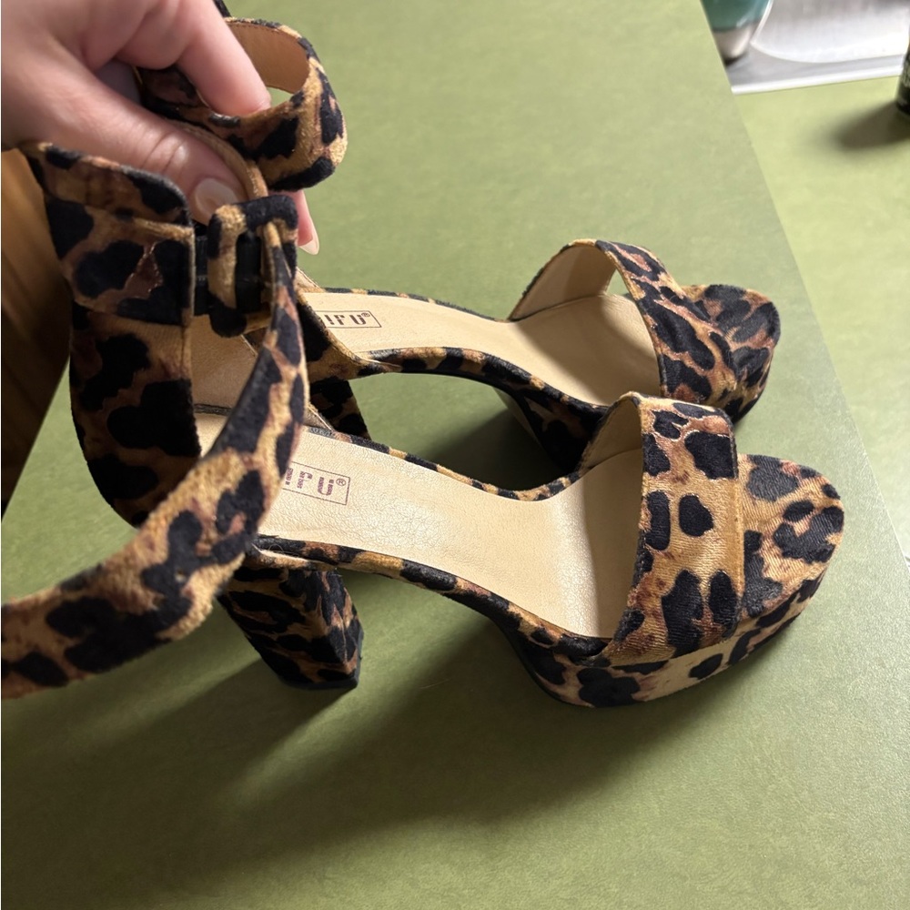 Leopard Print Platform Block Heel Sandals - Women